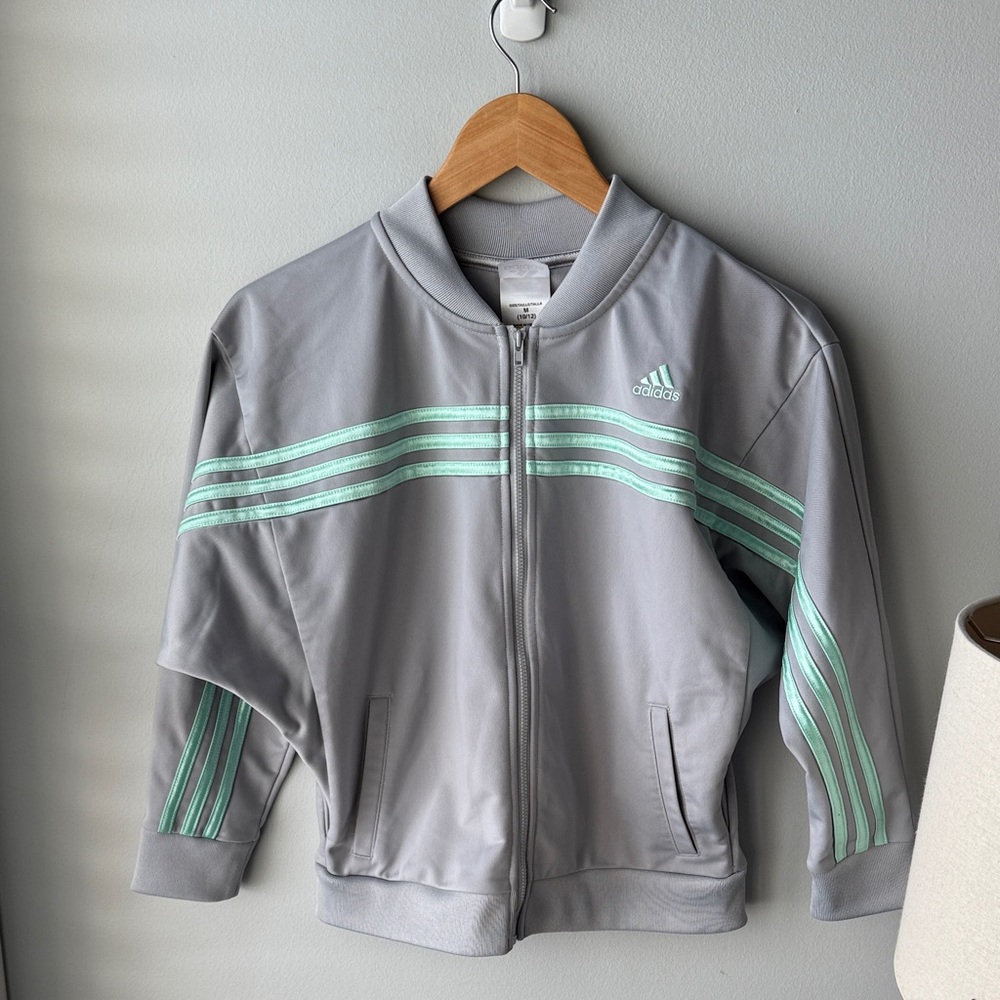 Adidas‎ Girls Grey and Shimmer Green Full Zip Jacket